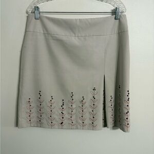LOFT Tan A-Line Skirt with embroidered floral bottom Size 14